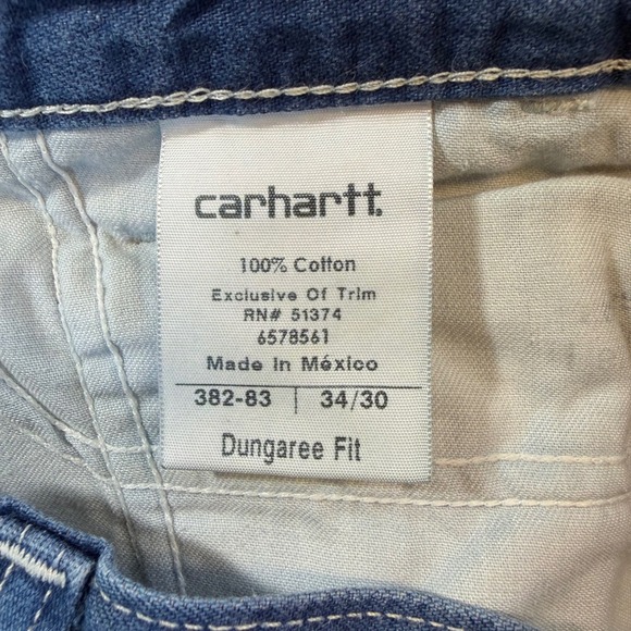 Carhartt Dungaree Fit Carpenter Jeans Mens Size 34x30 Blue Med Wash Work Denim - Picture 4 of 7